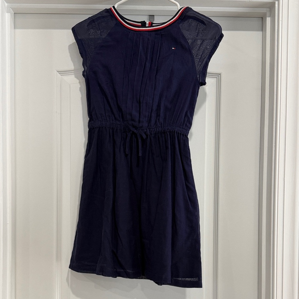 Tommy Hilfiger Navy Dress with Red-White-Blue Ribbed Neckline